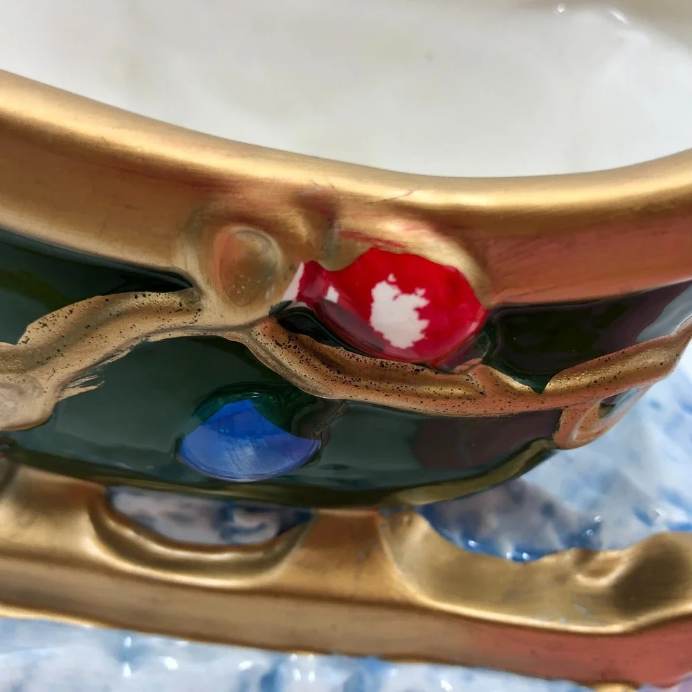 WCL Black Cat Sleigh Sled VINTAGE CHRISTMAS Winter CERAMIC BOWL PLANTER